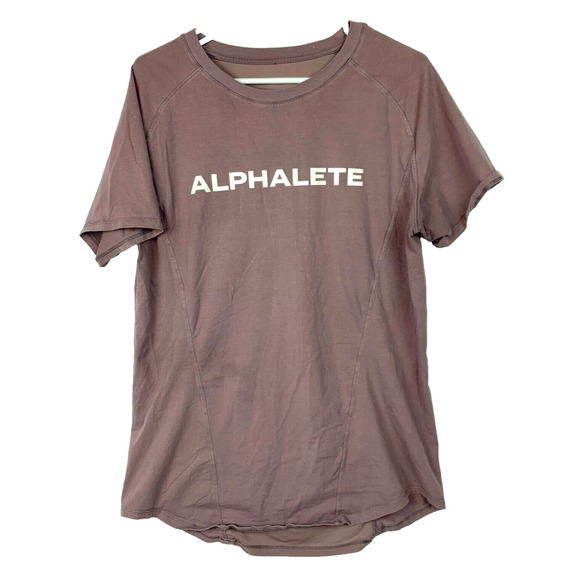 Alphalete Purple Mesh Green Spellout Short Sleeve Shirt Mens Size Medium - Picture 1 of 6